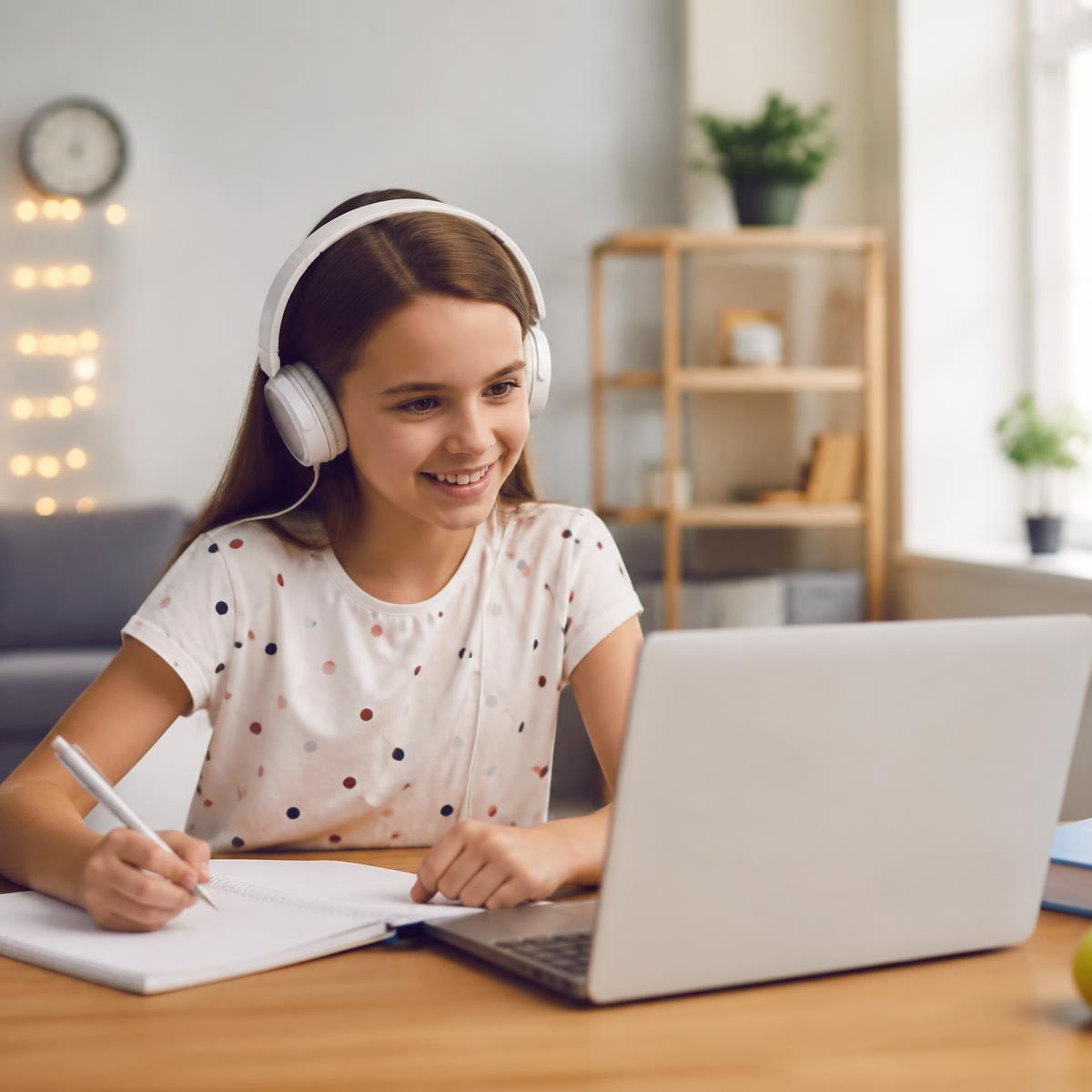 Niña participando desde casa en una sesión online del programa